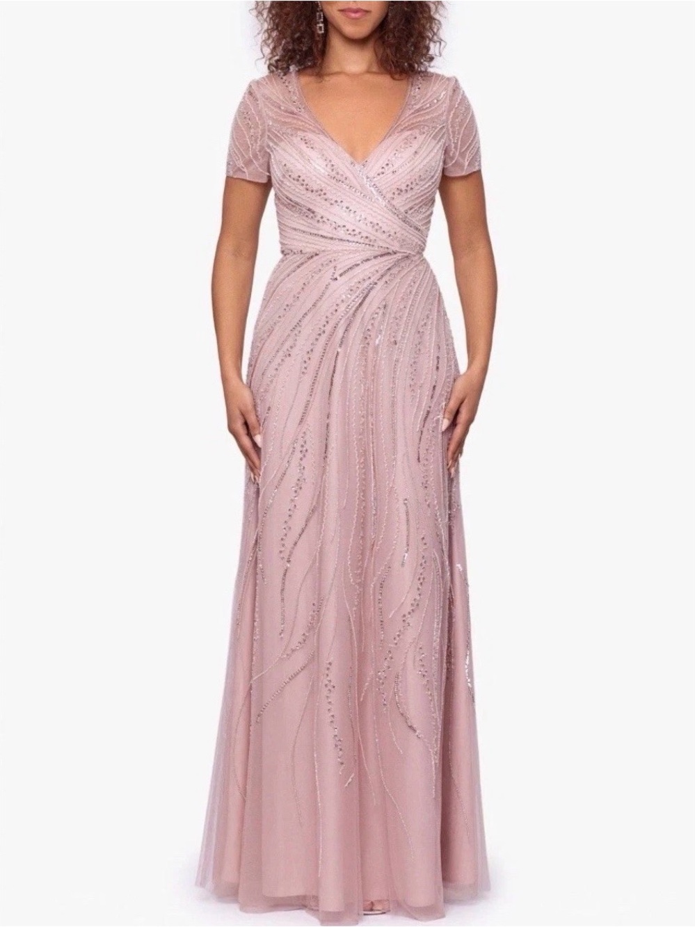 XSCAPE Blush Beaded  Sequins  A Line Gown size 8 New